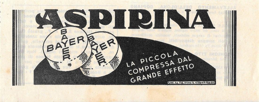 Aspirina. La piccola compressa dal grande effetto. Advertising 1937