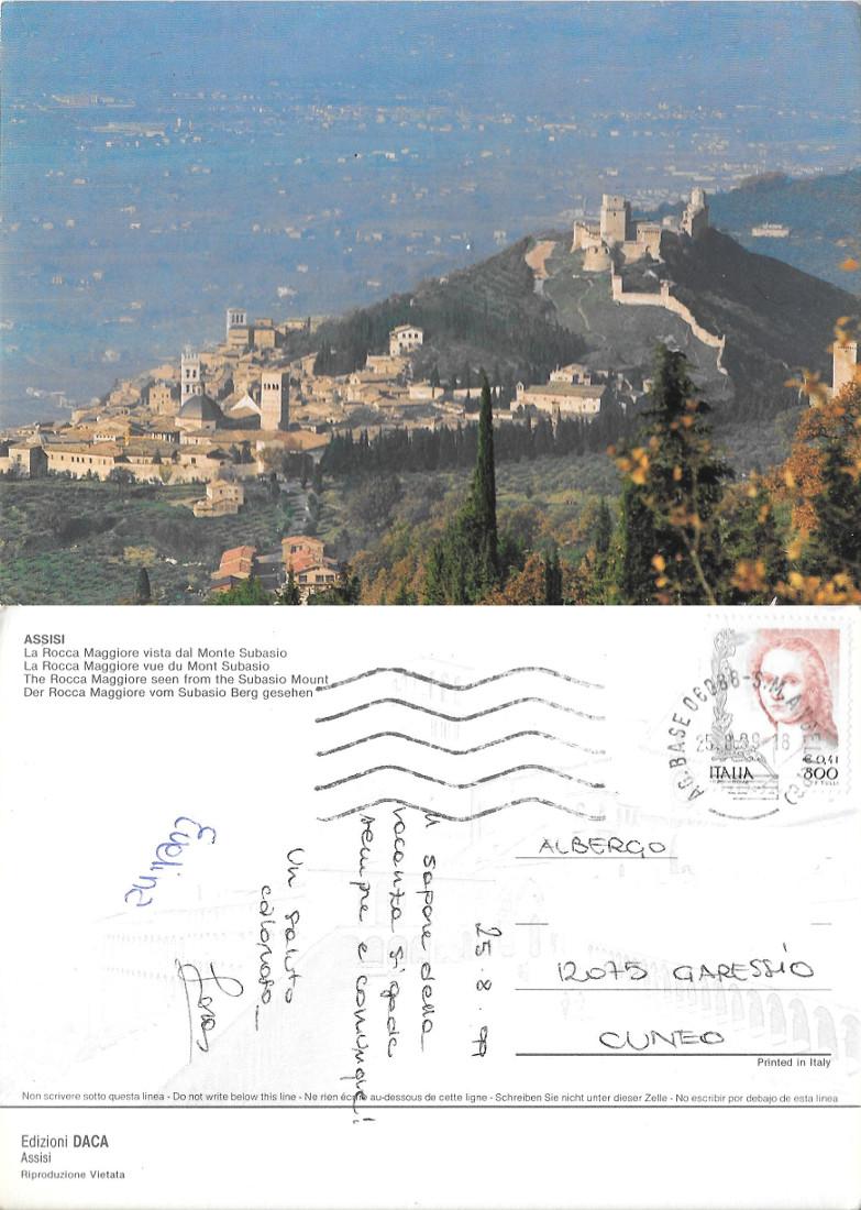 Assisi. La Rocca Maggiore vista dal Monte Subasio. Viaggiata 1999