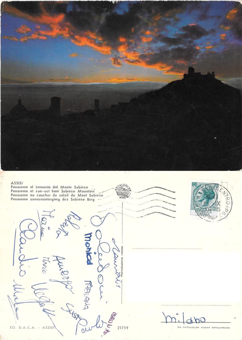 Assisi. Panorama al tramonto dal Monte Subiaso. Viaggiata 1975