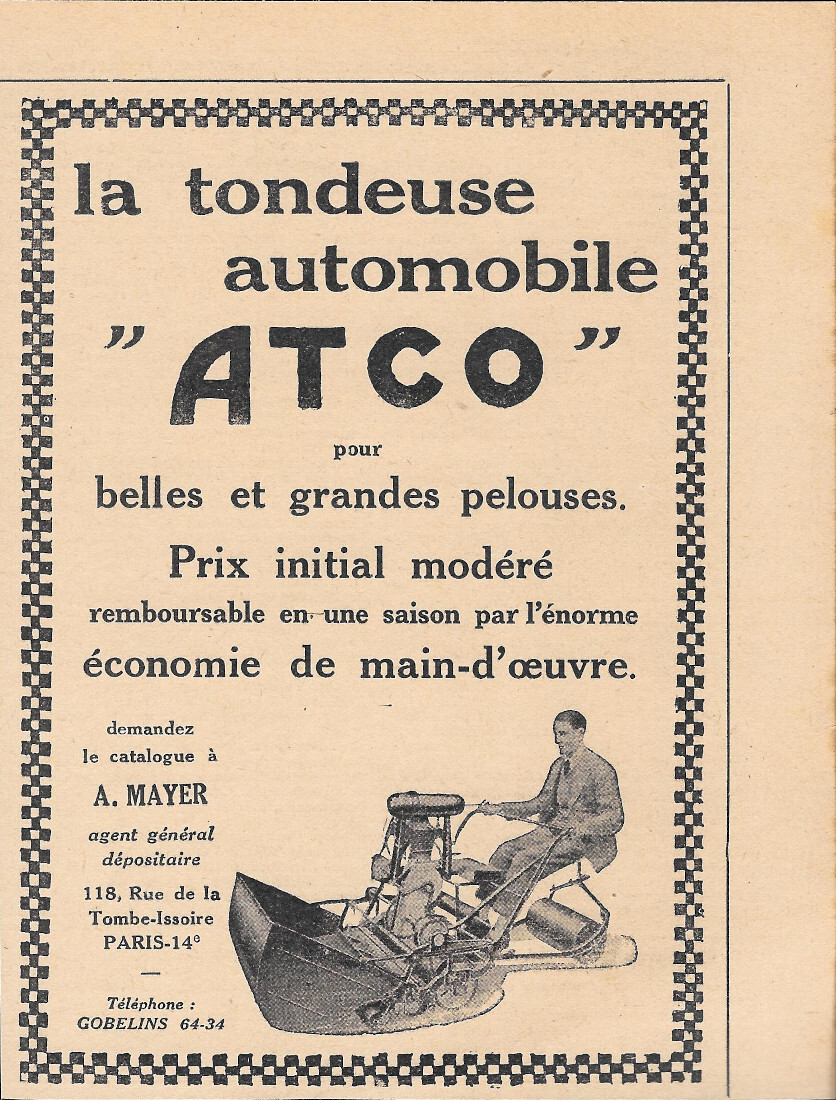 ATCO la tondeuse automobile - Advertising 1928
