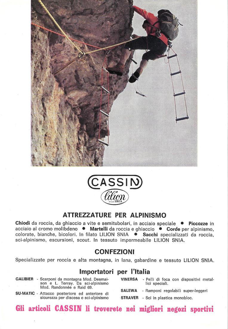Attrezzature per alpinismo Cassin. Advertising 1969