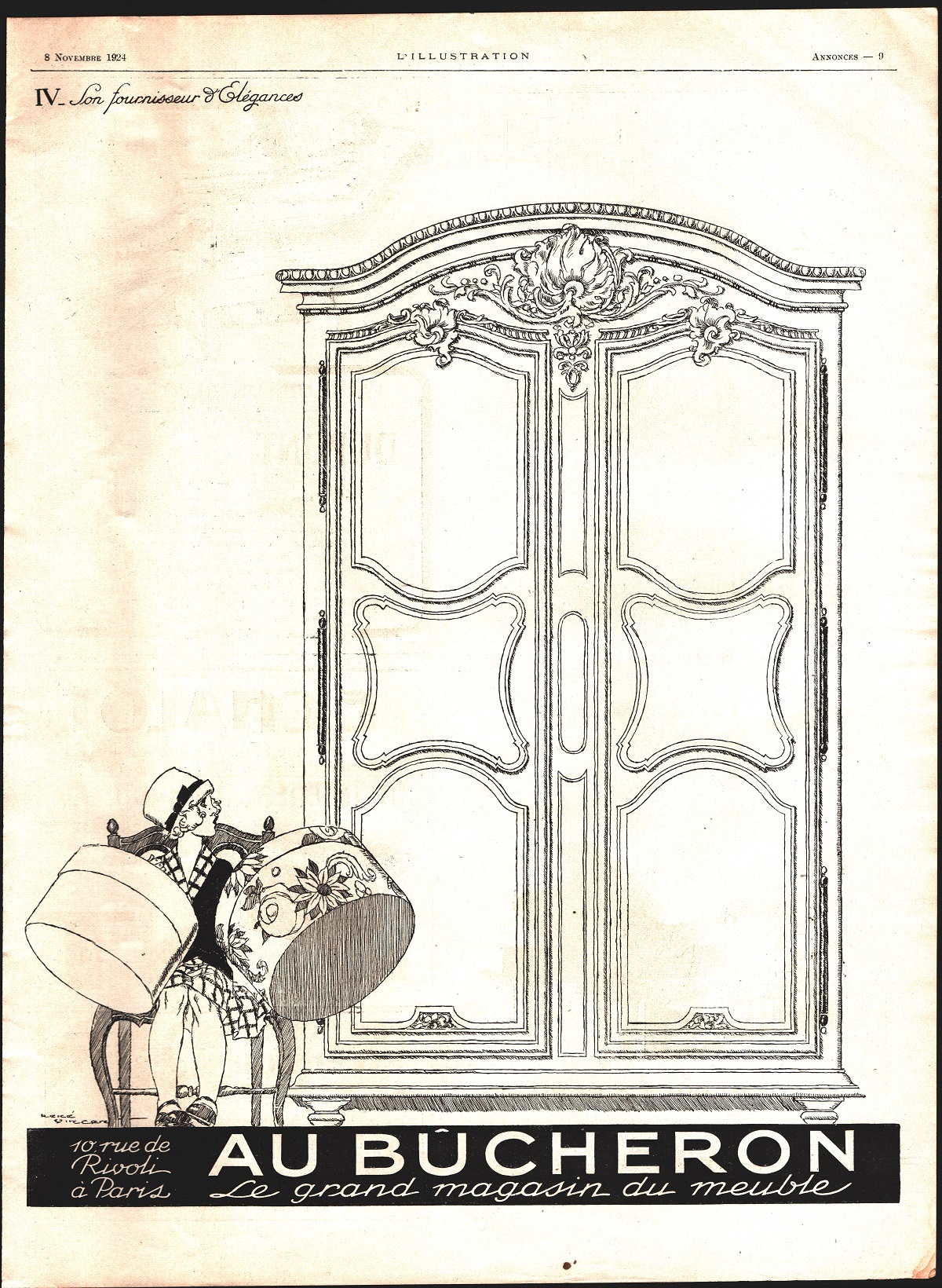 Au Bucheron le grand magasin du meuble. Advertising 1924