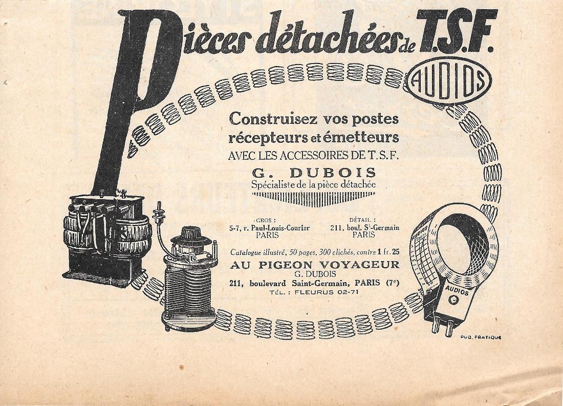 AUDIOS. Pieces detachees de TSF. Pubblicita 1926