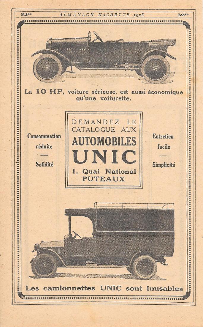 Automobiles Unic, Puteaux. Pubblicita 1923