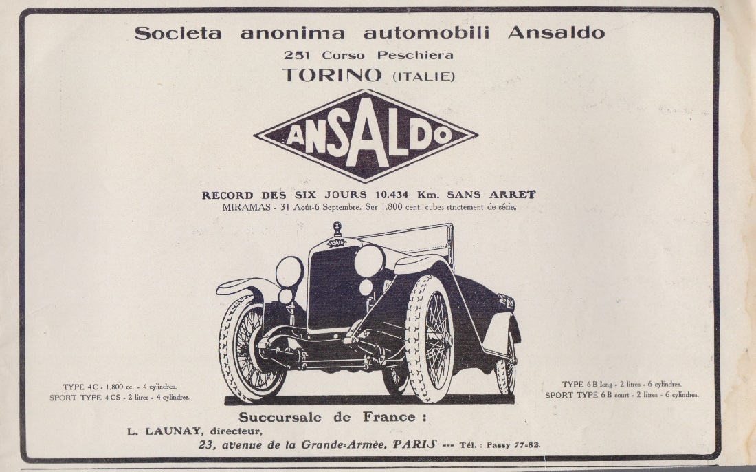 Automobili Ansaldo Torino. Advertising 1925
