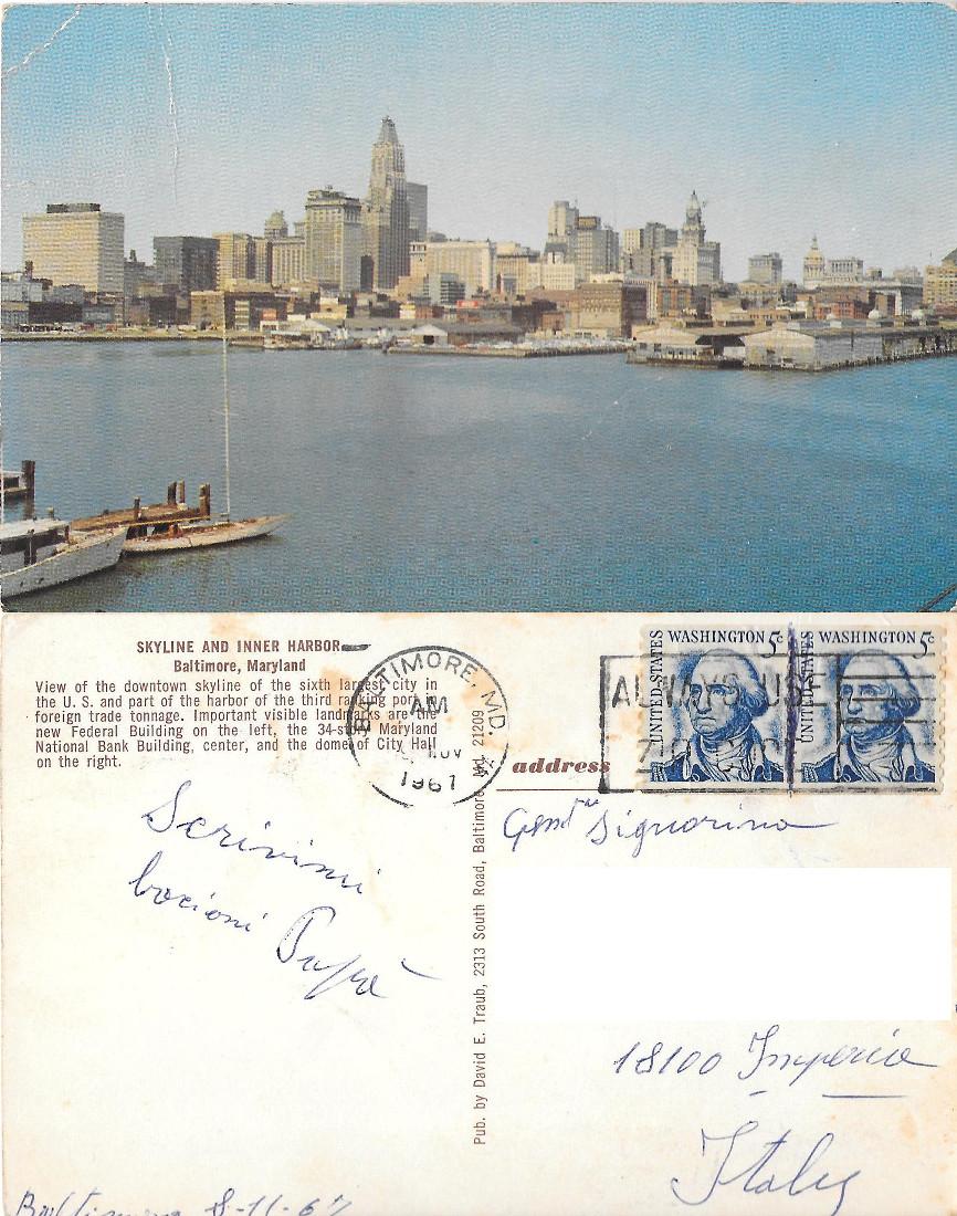 Baltimora. Skylane and Ineer Harbor. Viaggiata 1967
