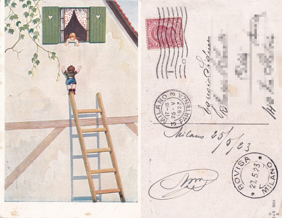 Bambino sulla scala sotto la finestra (pittorica). Viaggiata 1923