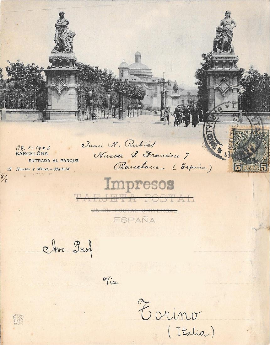 Barcelona. Entrada al Parque. Viaggiata 1903