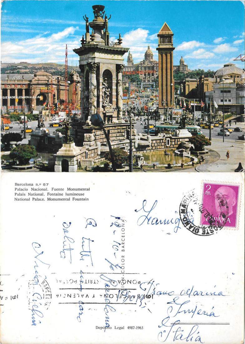Barcelona. Palacio Nacional. Fuente Monumental. Viaggiata 1970