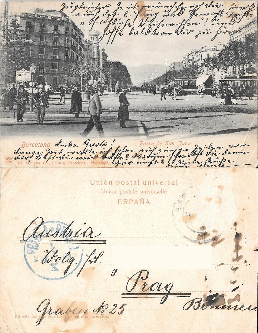 Barcelona. Paseo de San Juan. Viaggiata 1901