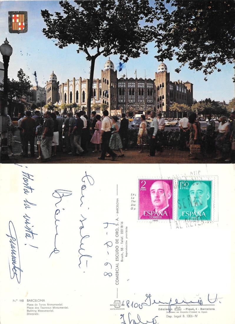 Barcelona. Plaza de Toros Monumental. Viaggiata 1968
