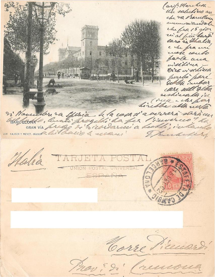 Barcelona (SPA). Gran Via. Ed. Hauser y Menet. Viaggiata 1902