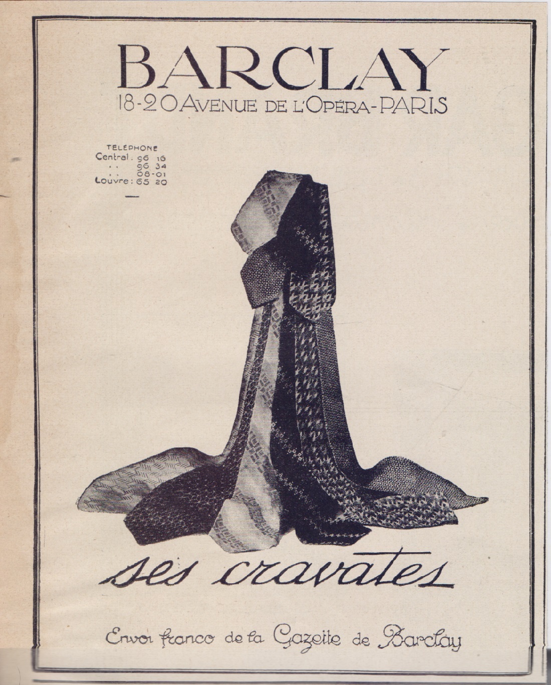 Barclay, ses cravates. Advertising 1926