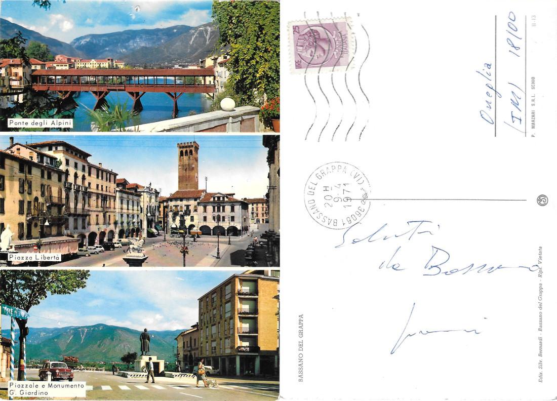 Bassano del Grappa (VI). Vedute. Viaggiata 1971
