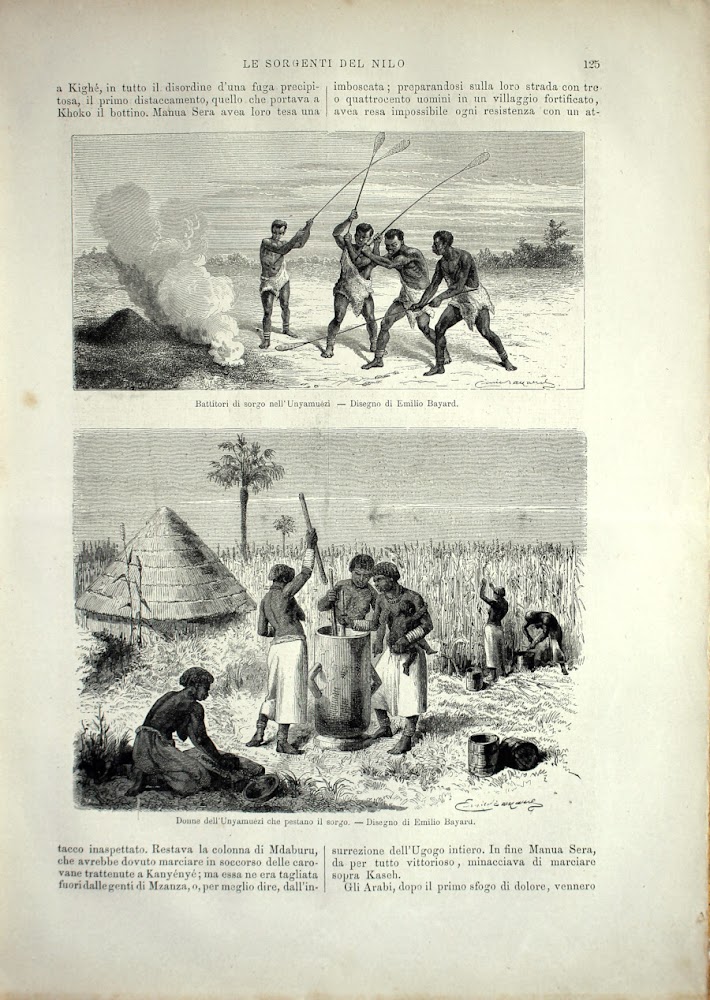 Battitori di sorgo nell'Anyamuezi; Donne dell'Anyamuezi. Stampa 1864