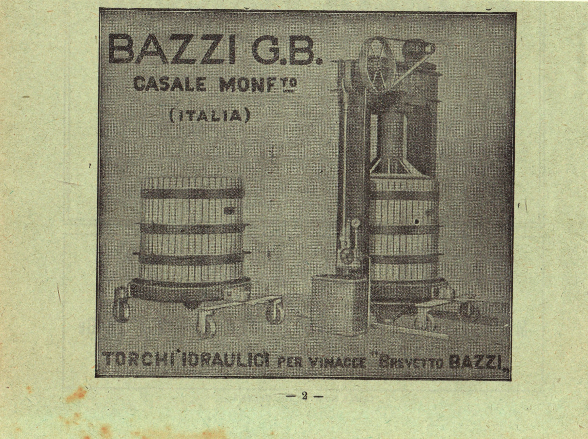 Bazzi G.B. Casale Monferrato. Torchi idraulici. Advertising 1947