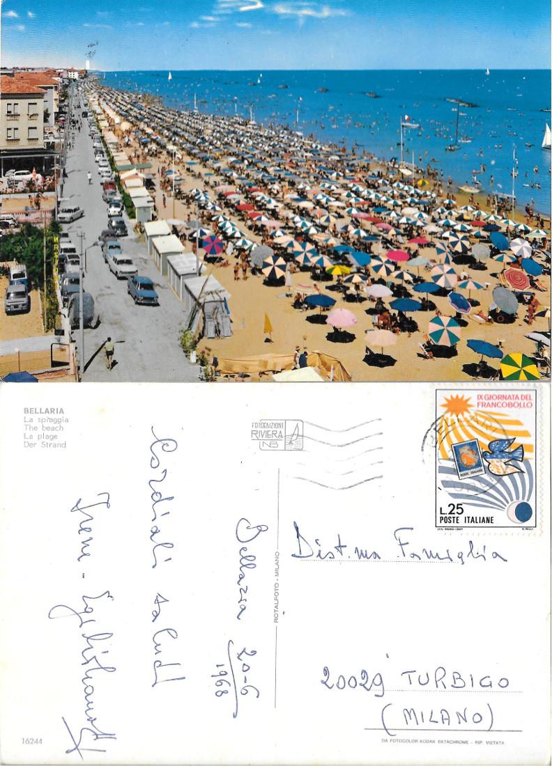 Bellaria. La spiaggia. Viaggiata 1968