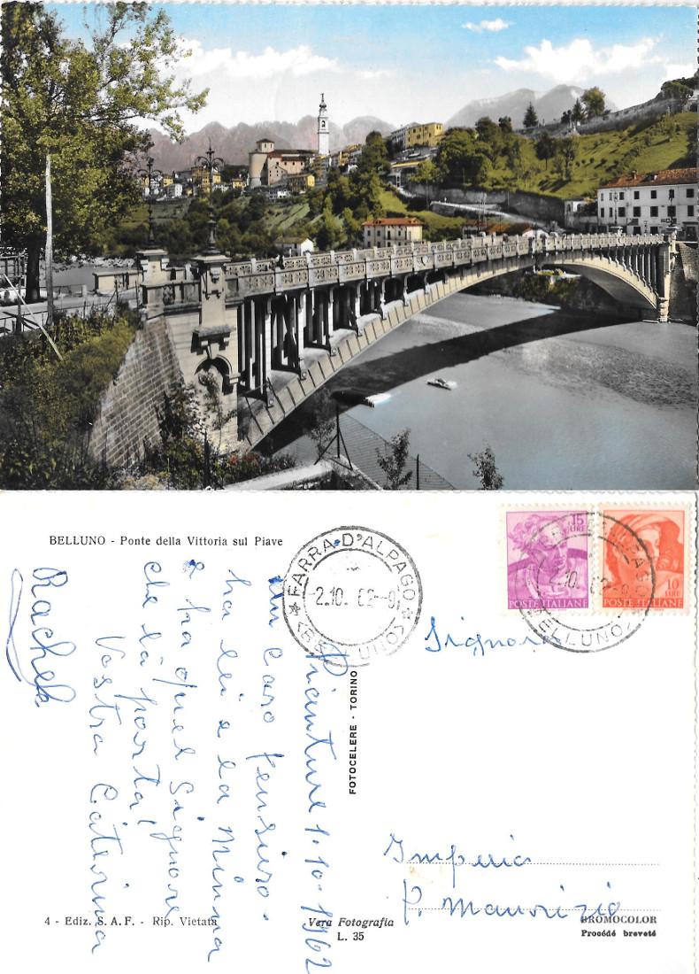 Belluno. Ponte della Vittoria sul Piave. Viaggiata 1962