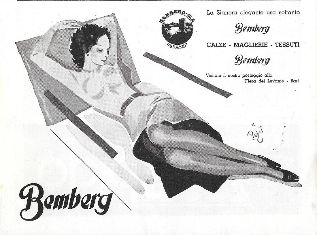 Bemberg. Calze, maglierie, tessuti. Advertising 1936