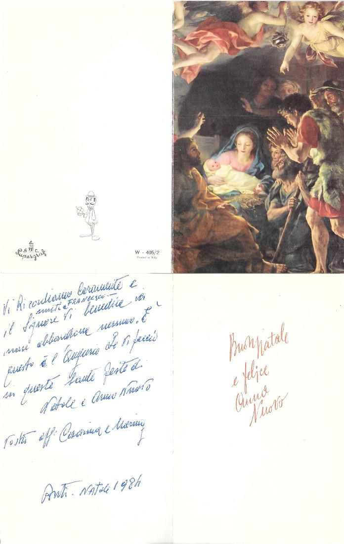 Biglietto Natalizio con Natività. Non viaggiata, datato 1984