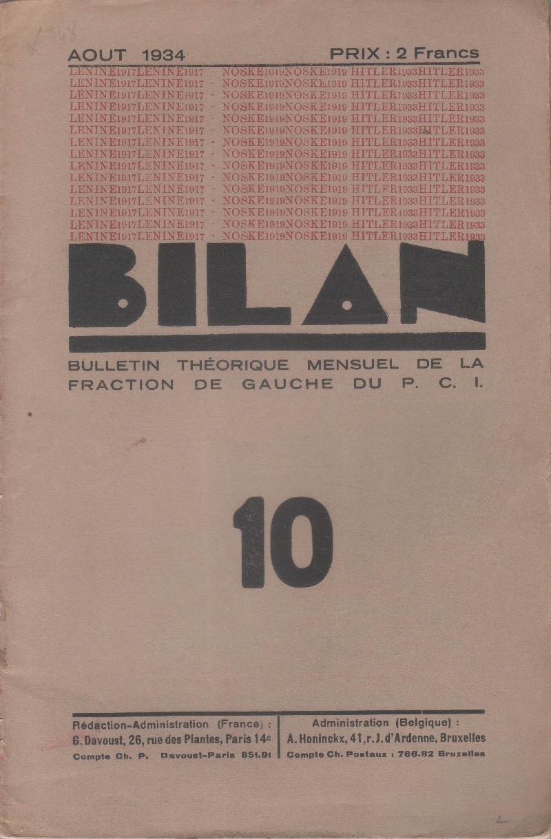 Bilan. Bulletin théorique mensuel de la fraction de gauche du …