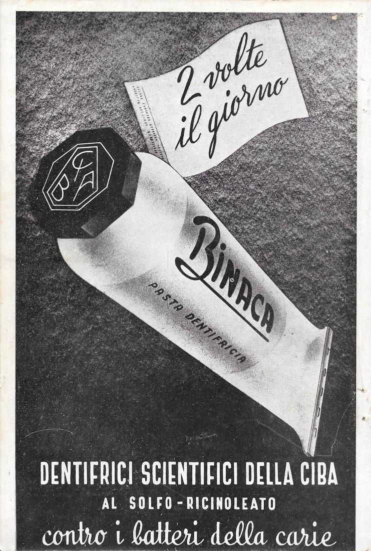Binaca. Dentifrici scntifici della Ciba. Advertising 1949