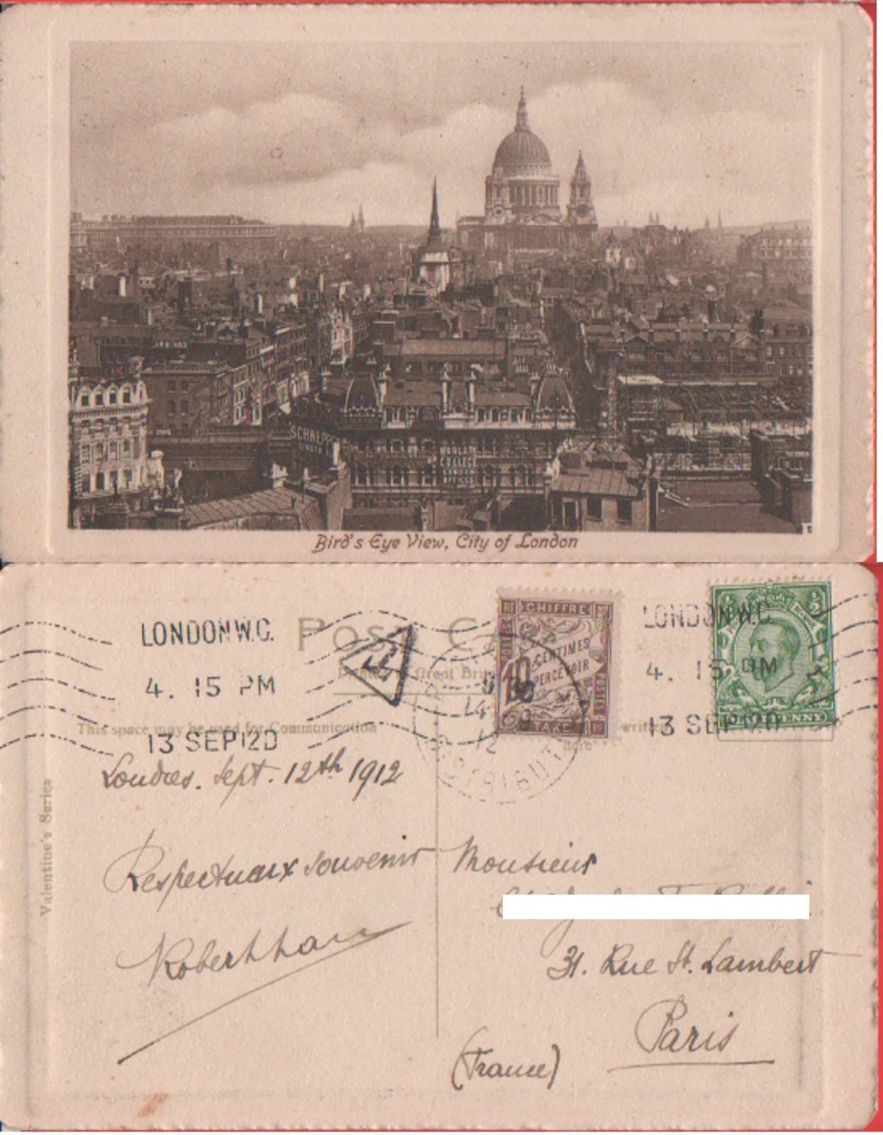 Bird's eye view, City of London. Viaggiata 1912