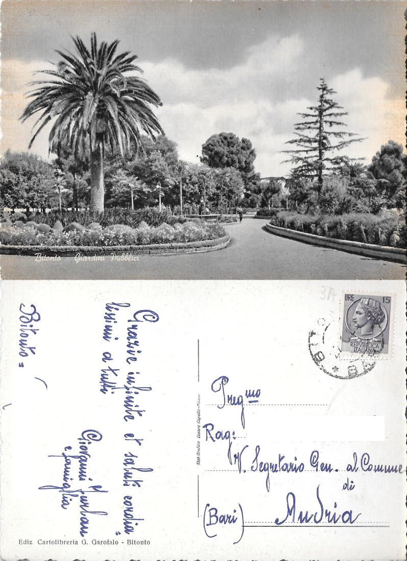 Bitonto, giardini pubblici. Viaggiata 1980