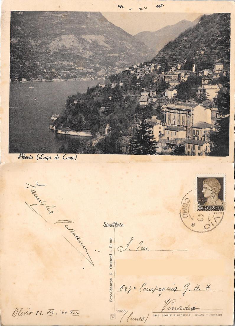 Blevio. Lago di Como. Viaggiata 1940