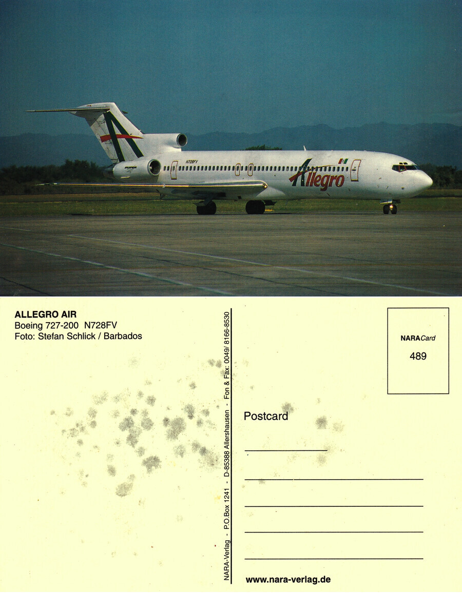 Boeing 727-220 N728V. Allegro AIr. Non viaggiata