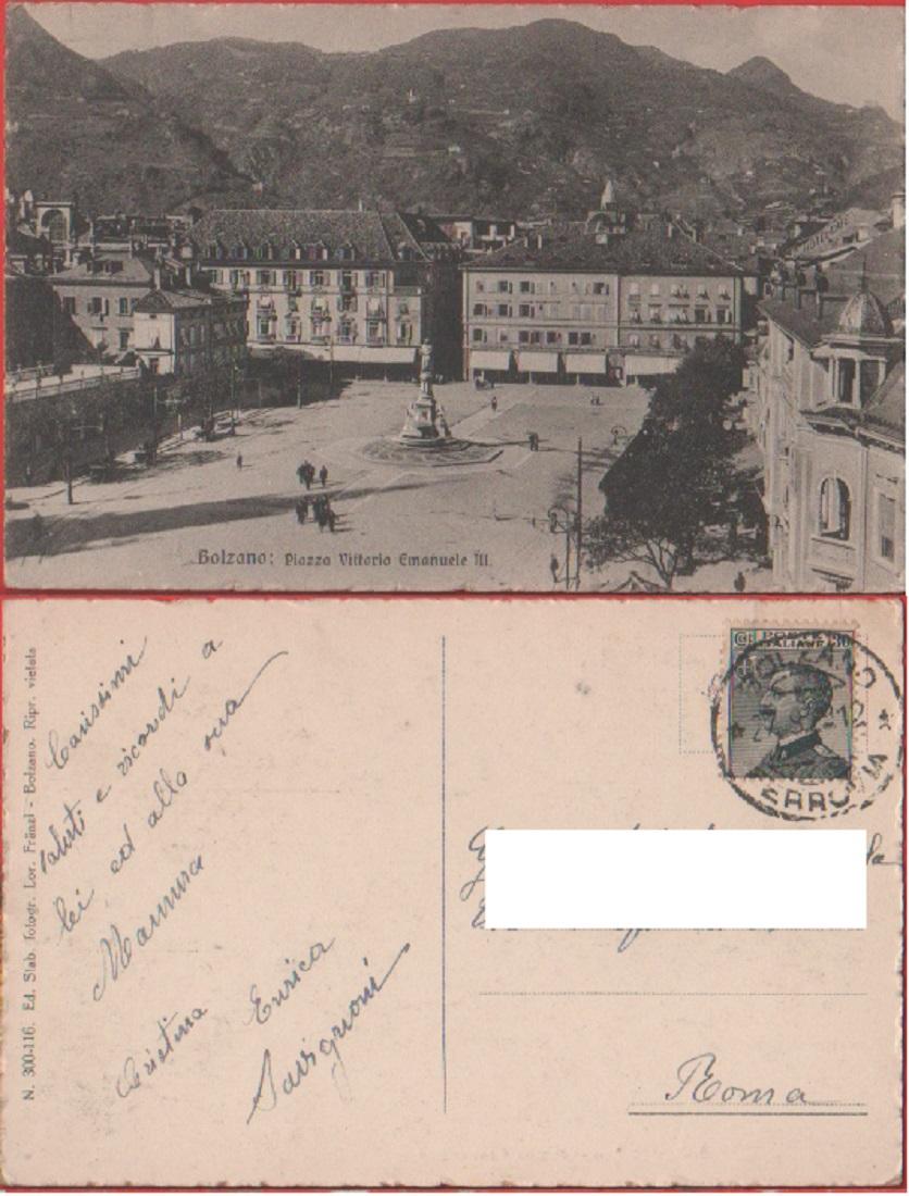 Bolzano. Piazza Vittorio Emanuele III. Viaggiata 1929. Animata