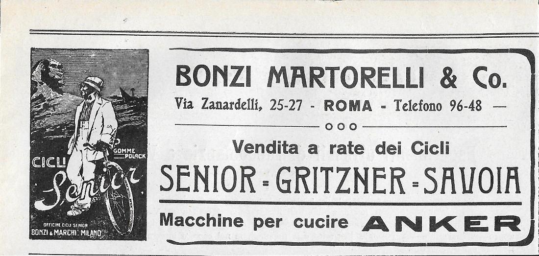 Bonzi Martorelli &amp; Co. Vendita cicli Senior, Gritzner, Savoia. Advertising …