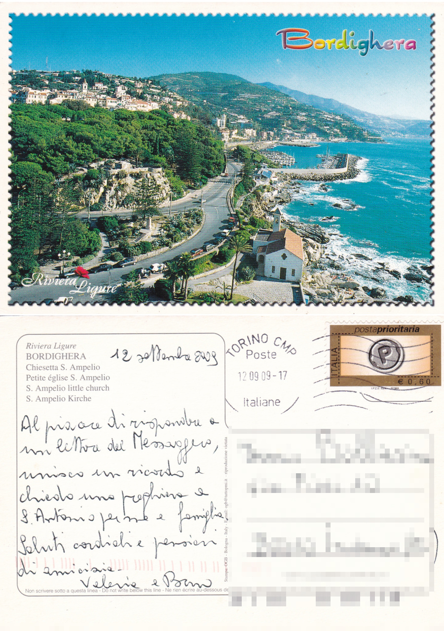 Bordighera (IM). Chiesetta S. Ampelio. Viaggiata 2009