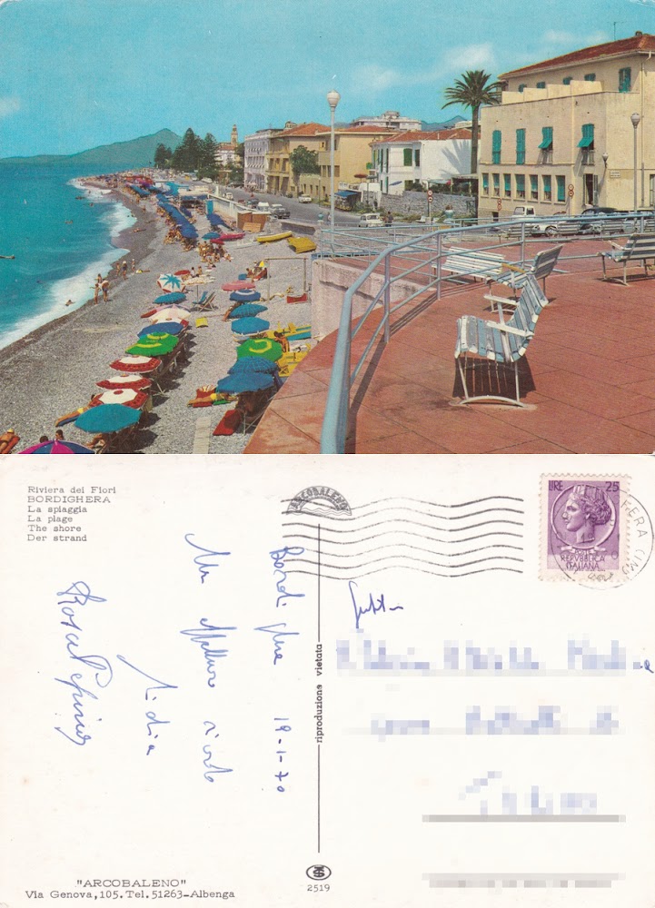 Bordighera (IM). La spiaggia. Viaggiata 1970