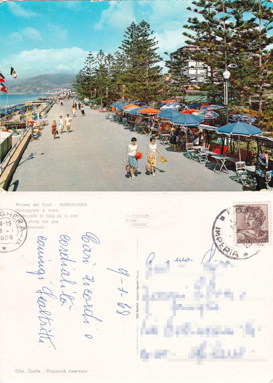 Bordighera (IM). Passseggiata a mare. Viaggiata 1968
