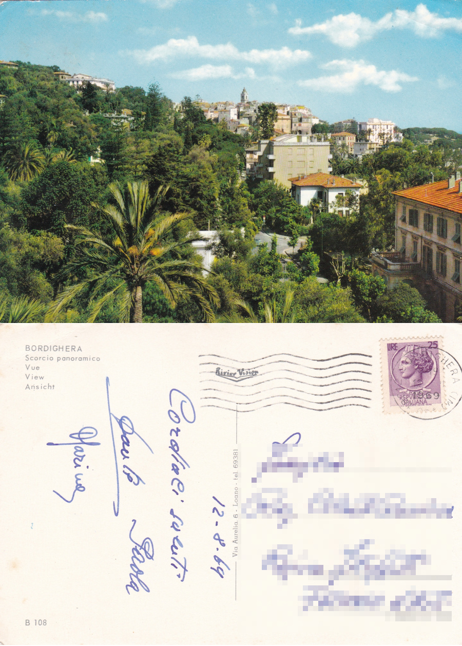 Bordighera (IM). Scorcio panoramico. Viaggiata 1969