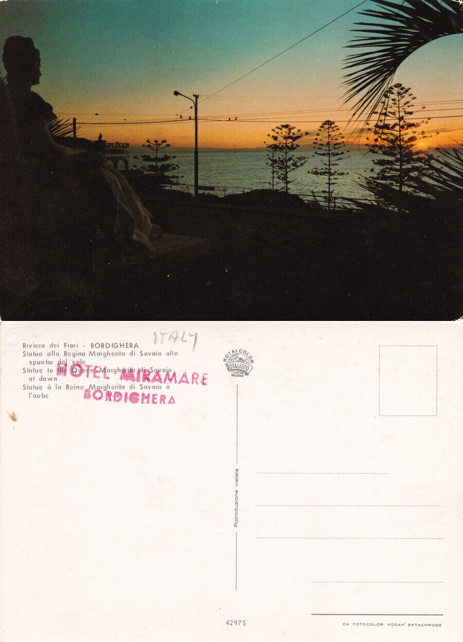 Bordighera (IM). Statua ala Regina Margherita di Savoia. Non viaggiata