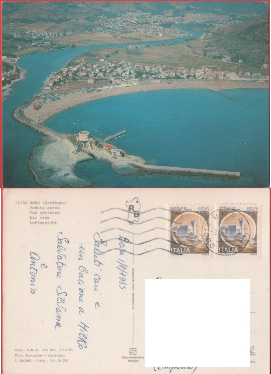 Bosa (NU). Veduta aerea. Viaggiata 1983