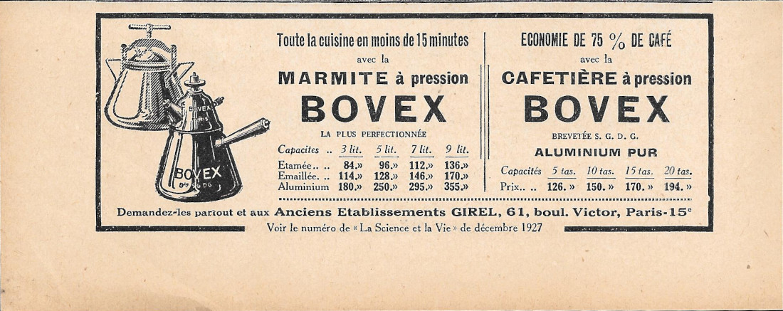 Bovex marmite et cafetiere a pression - Advertising 1928