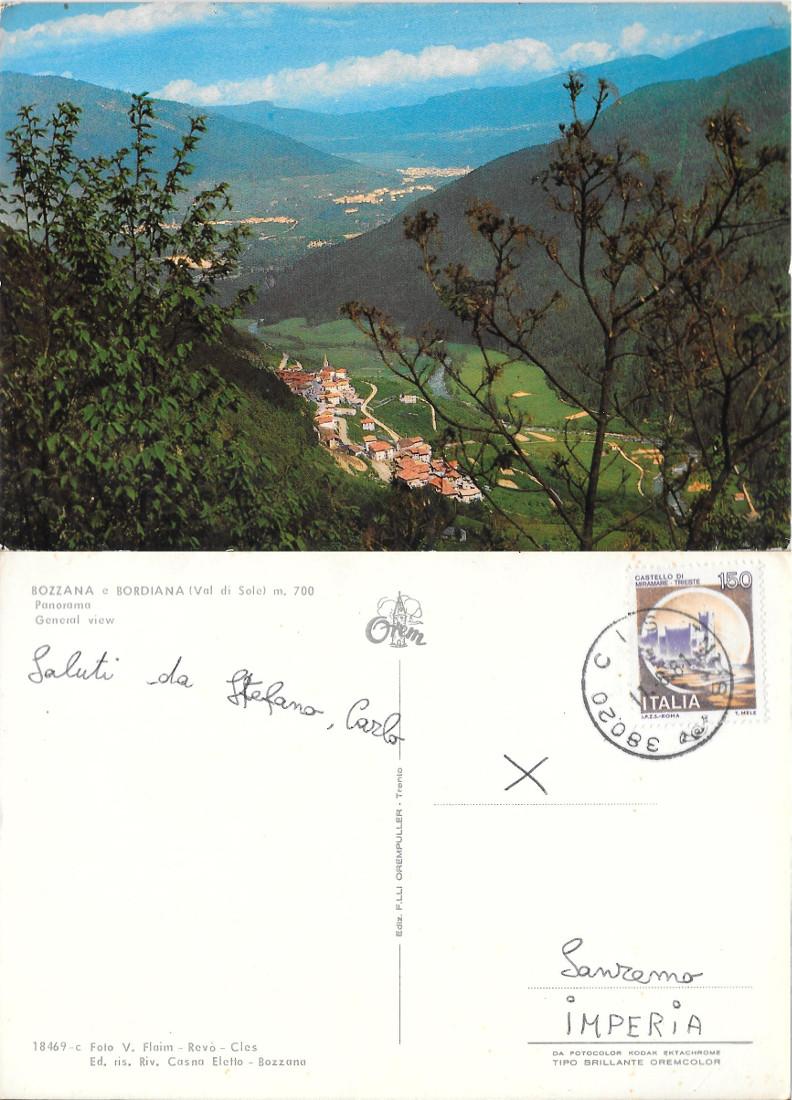 Bozzana e Bordiana (Val di Sole). Panorama. Viaggiata 1981