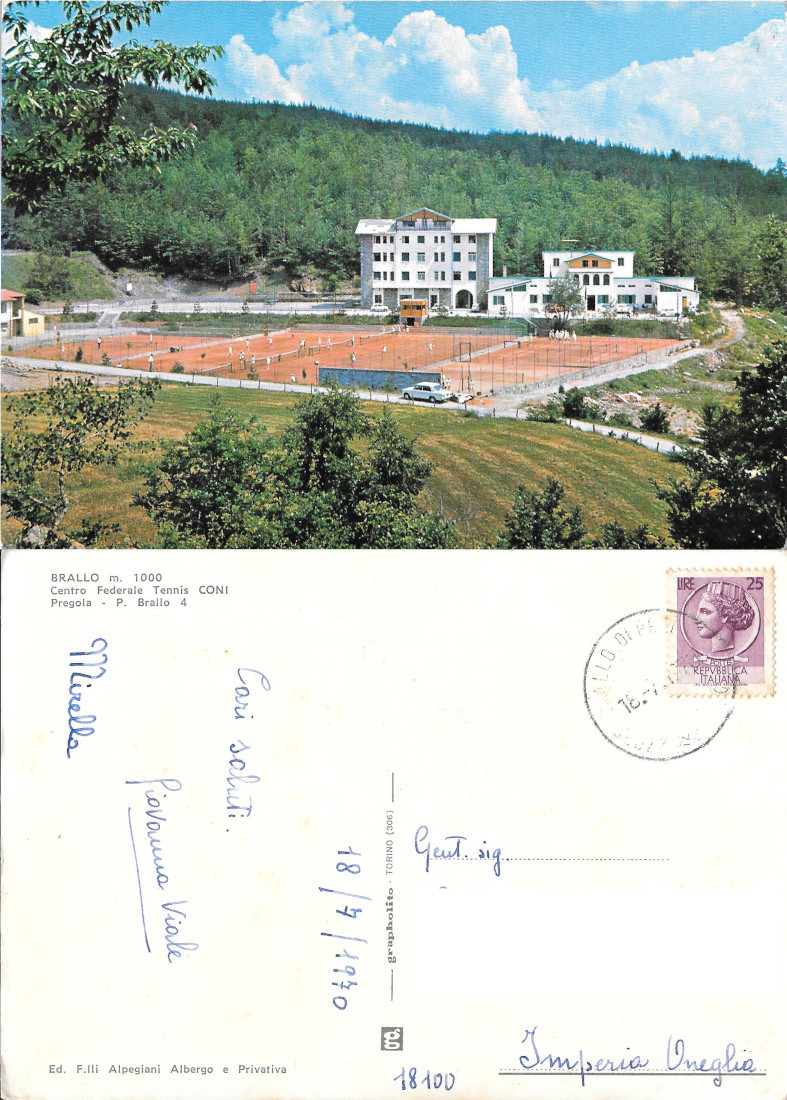 Brallo (PV) Centro Federale Tennis CONI. Viaggiata 1970