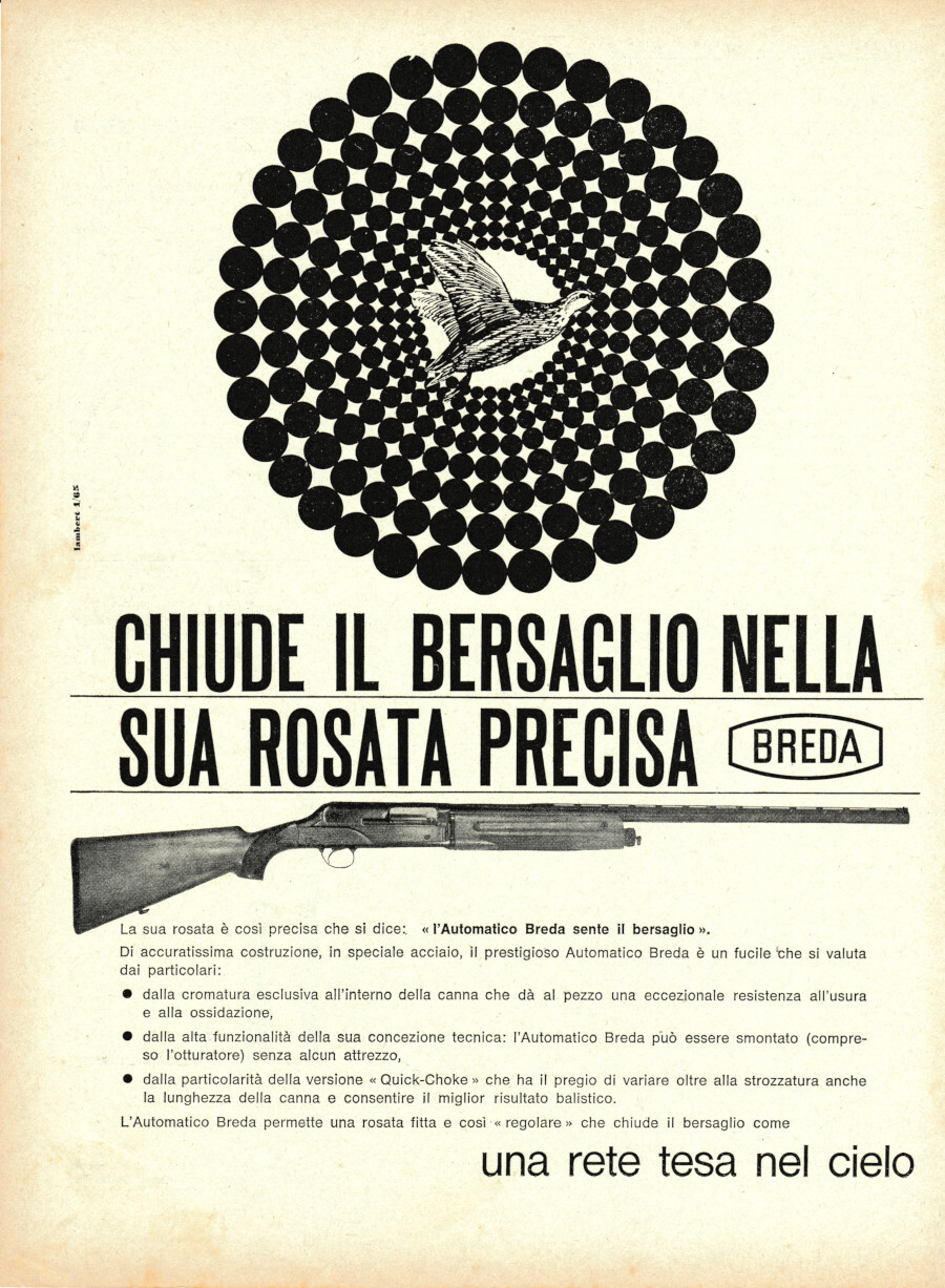 Breda chiude il bersaglio nella sua rosata precisa. Advertising 1965