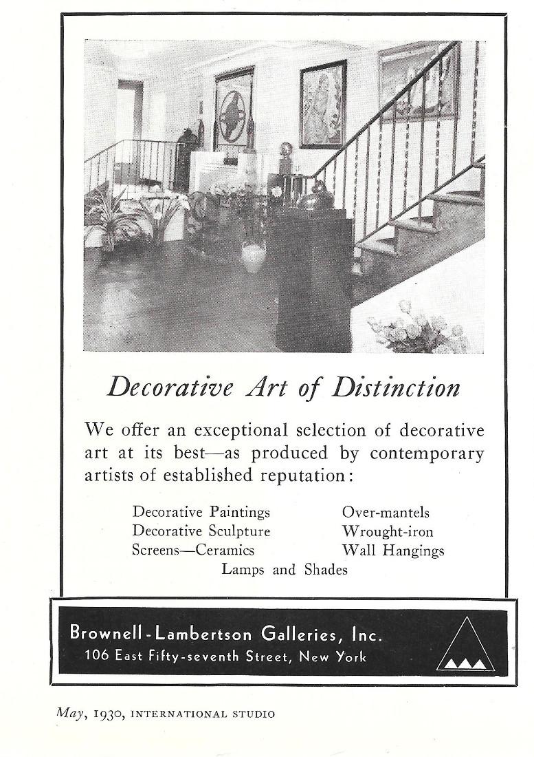 Brownell-Lamberton Galleries, New York. Pubblicita 1930