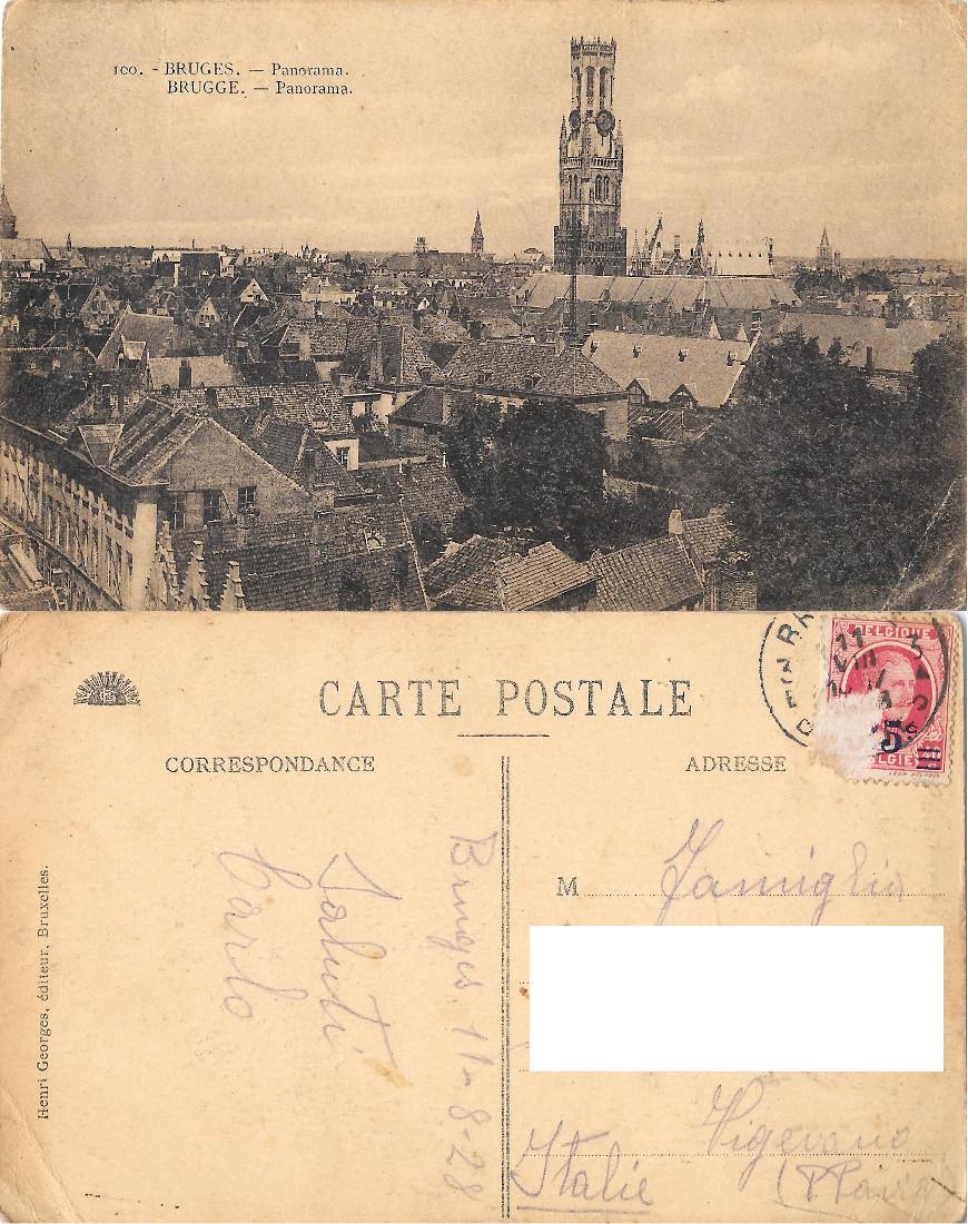 Bruges / Brugge. Panorama. Viaggiata 1928