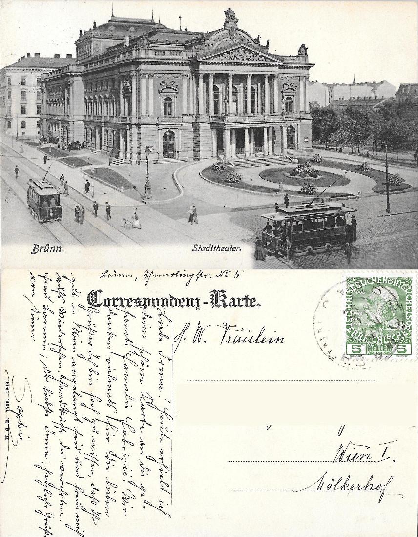 Brunn (Brno), Stadttheater. Viaggiata, tram