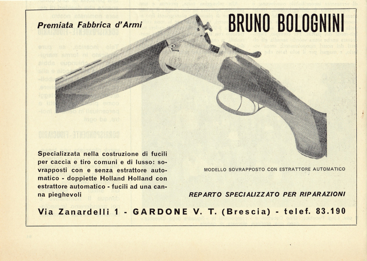 Bruno Bolognini Fabbrica d'Armi, Gardone VT. Advertising 1965