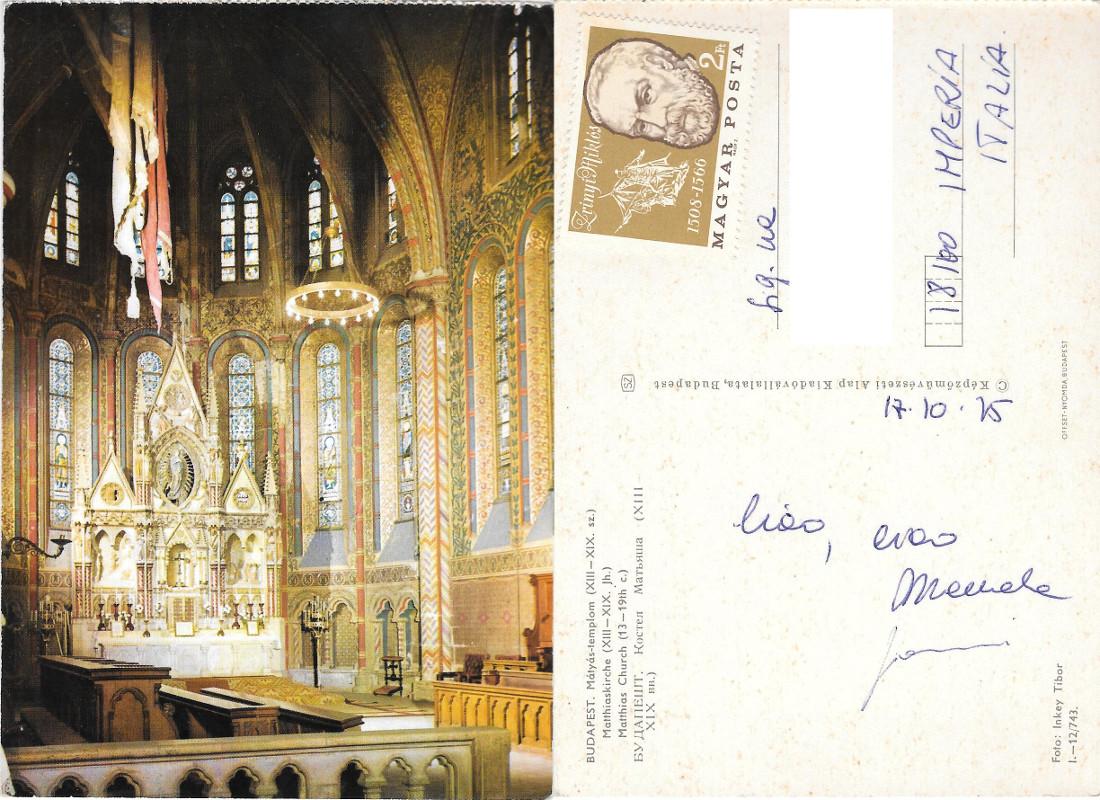 Budapest. Interno della Chiesa di Mattia. Viaggiata 1975