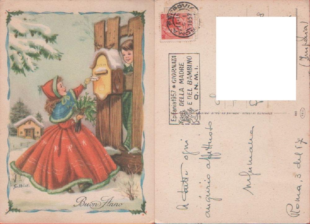 Buon Anno Ragazza che spedisce letttera. Viaggiata 1957