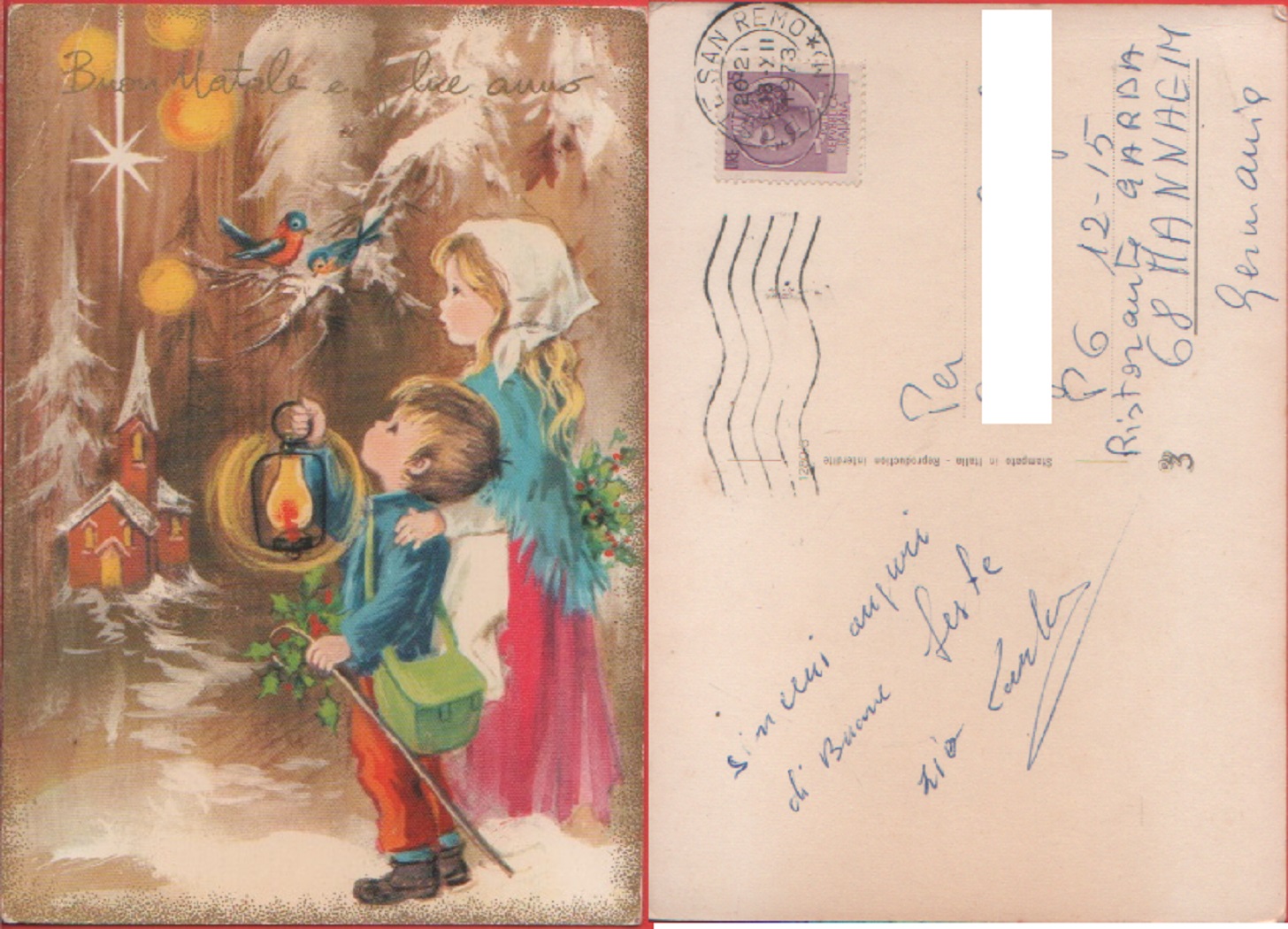 Buon natale e felice anno nuovo. Bambini - viaggiata 1973