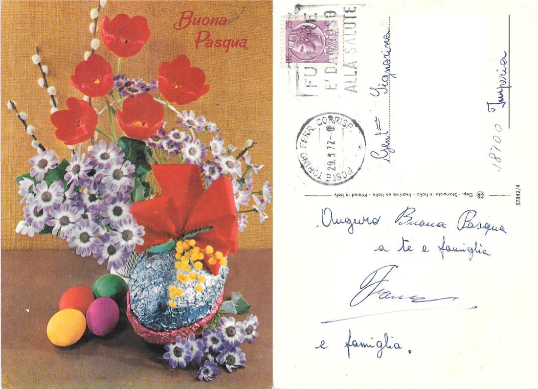 Buona Pasqua, Bouquet di fiori. viaggiata 1972